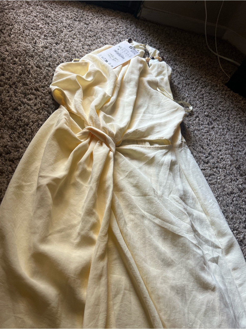 Zara Pale Yellow Midi Dress with Front Tie